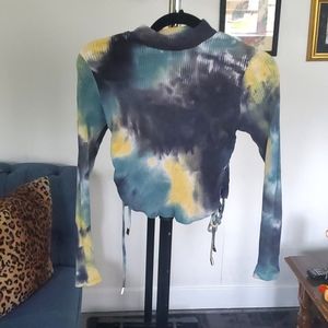 DollsKill Capsulle Tie-Dye Ruched Ribbed Long Sleeve Crop Top